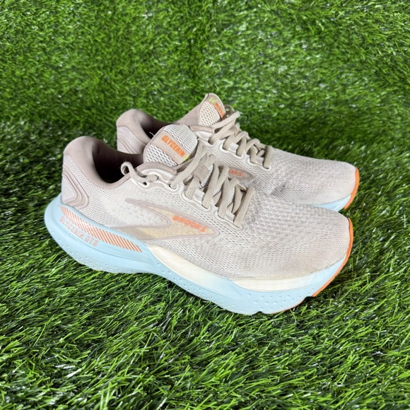 Brooks Shoes - Brooks Glycerin GTS 21 Women's Running Shoes Tan Light Blue Orange Size 8.5B